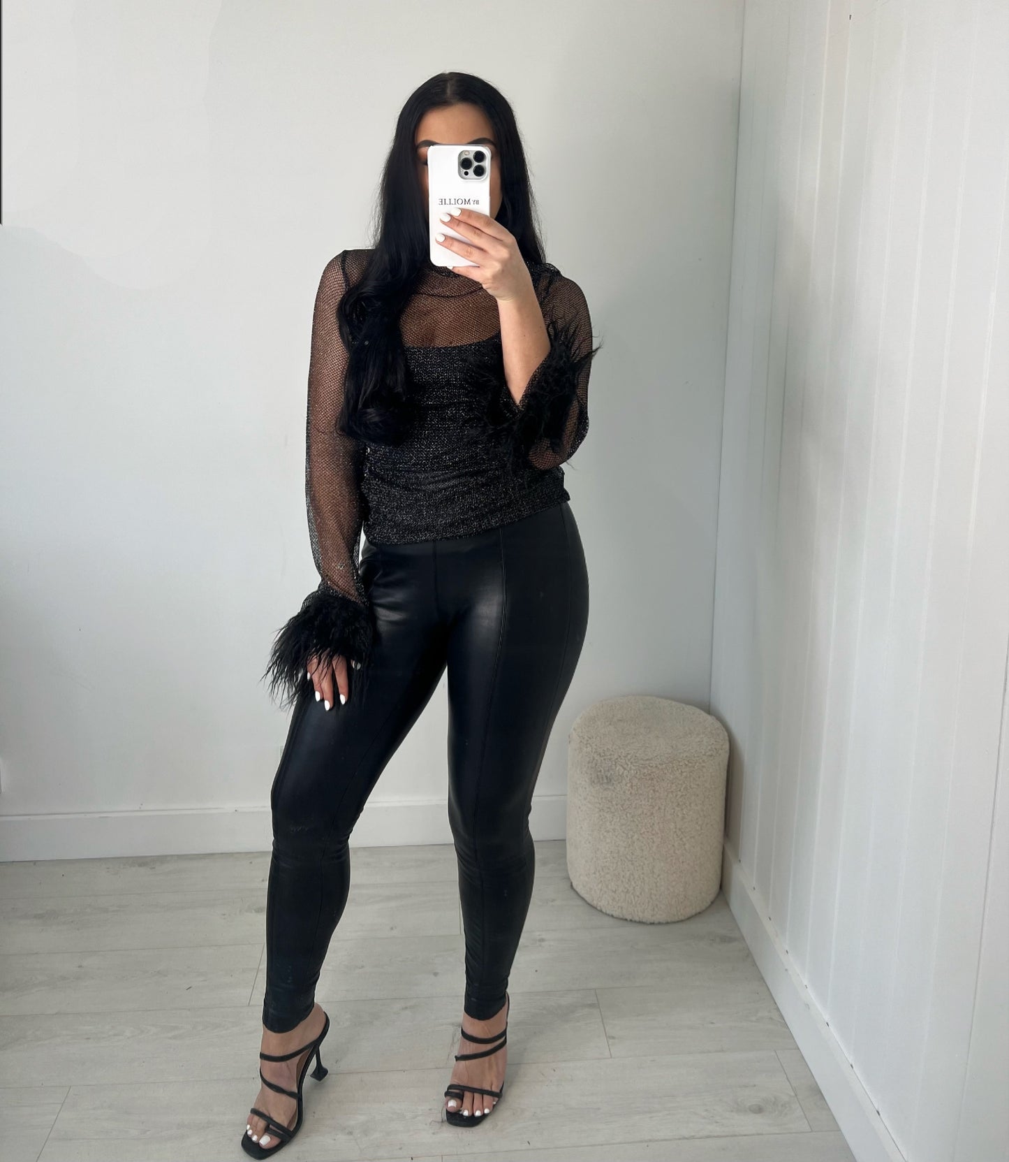 GLITTER MESH SHEER TOP WITH FLUFF SLEEVES
