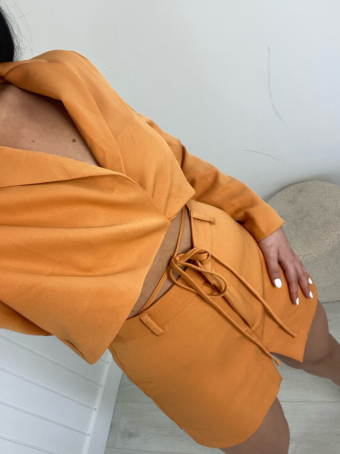 ORANGE TIE WAIST CROP BLAZER