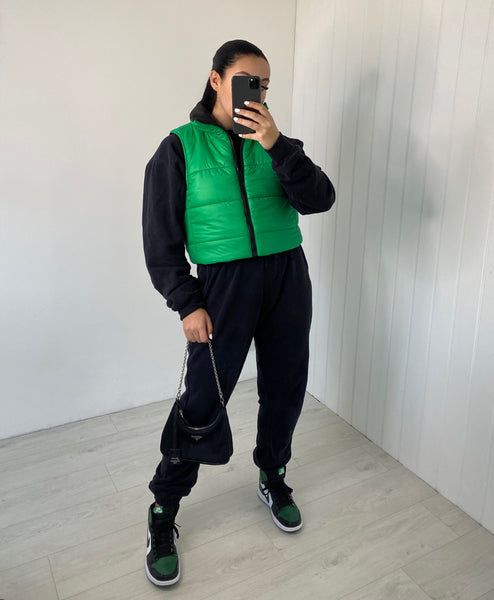 GREEN AND BLACK CROPPED REVERSIBLE BODYWARMER