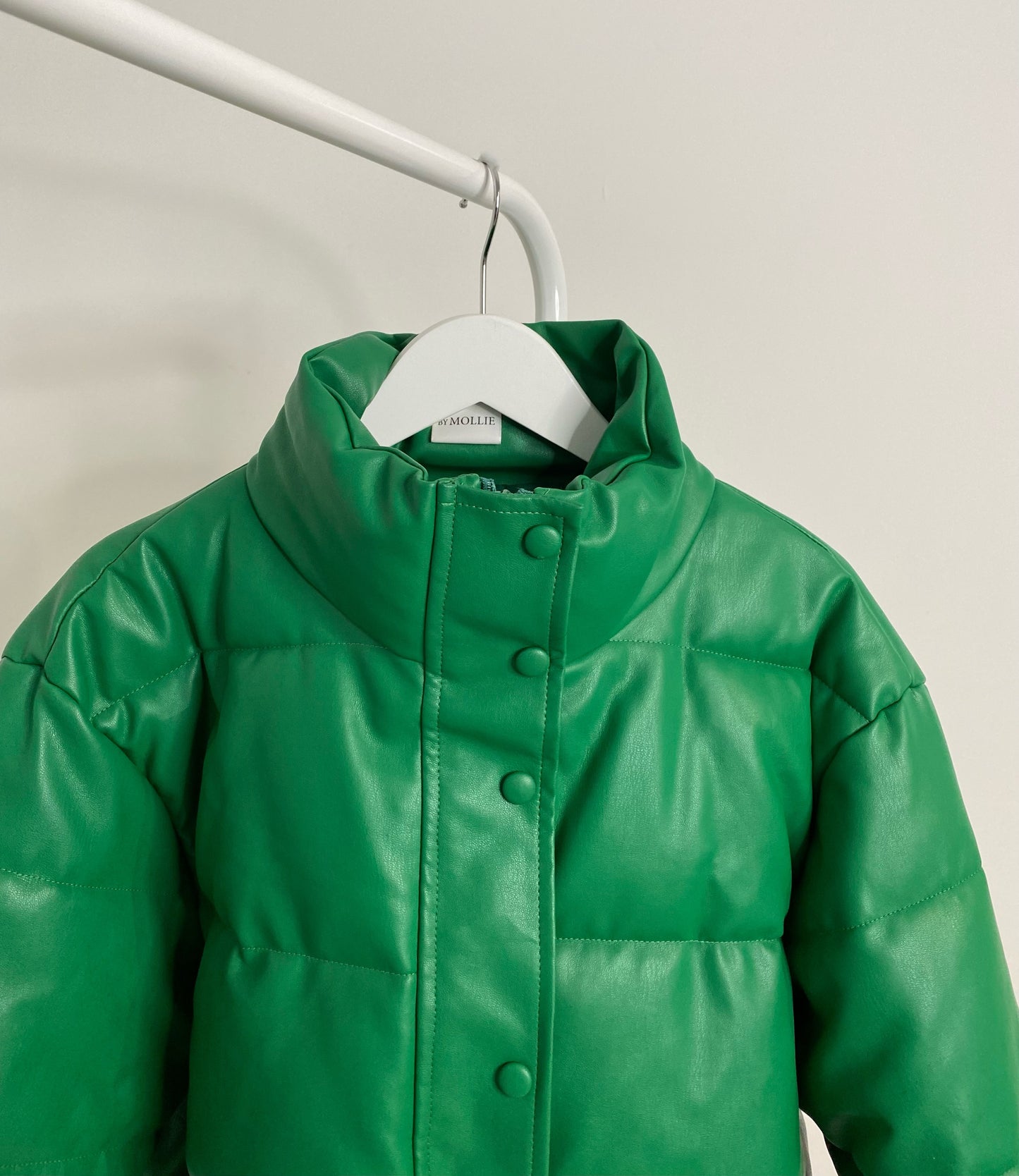 GREEN VEGAN LEATHER PUFFER JACKET