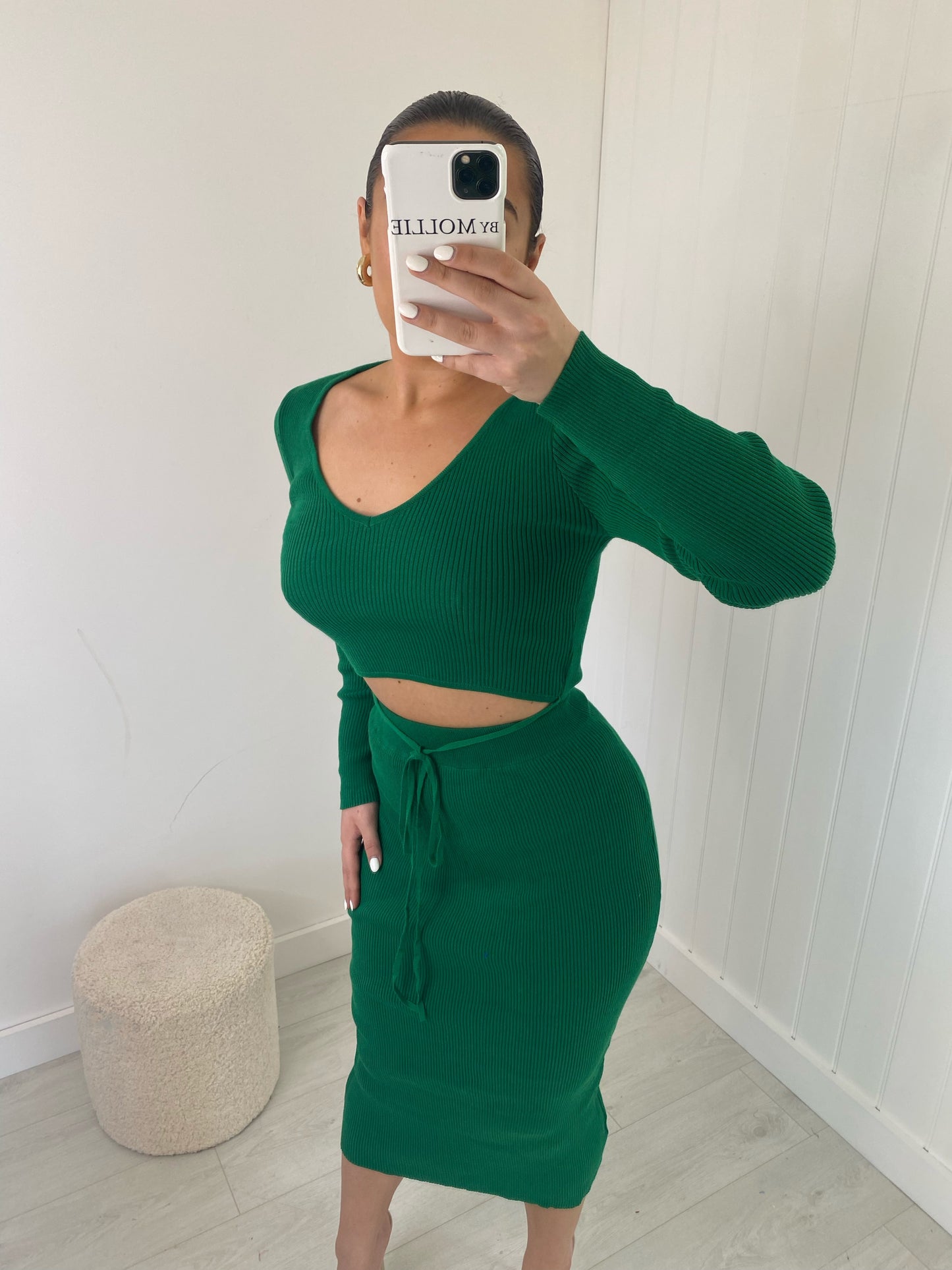 GREEN LONG SLEEVE KNIT TOP AND SKIRT CO-ORD