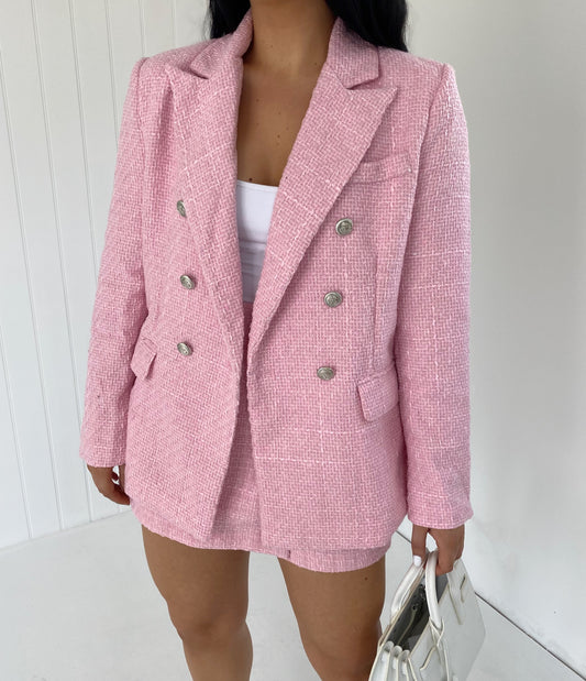BABY PINK TWEED BLAZER AND SKORT CO-ORD