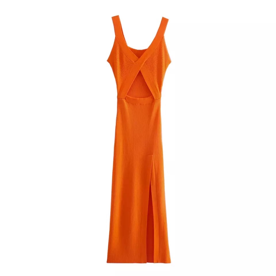 ORANGE KNIT CUT OUT MIDAXI DRESS