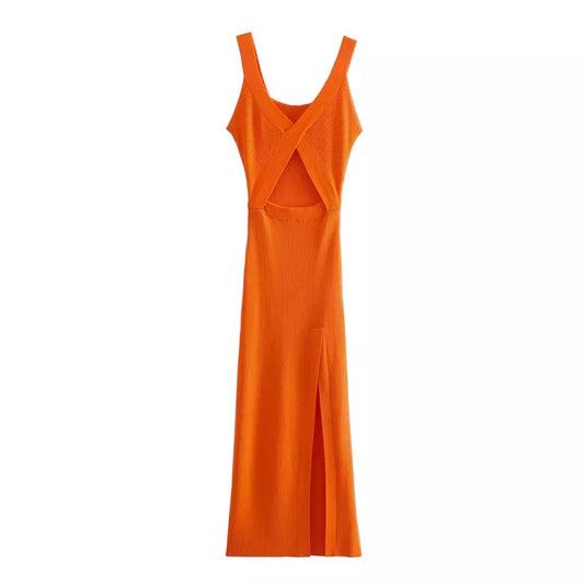ORANGE KNIT CUT OUT MIDAXI DRESS