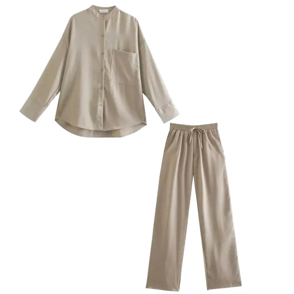 TAUPE SATIN OVERSIZED SHIRT AND TROUSER CO-ORD