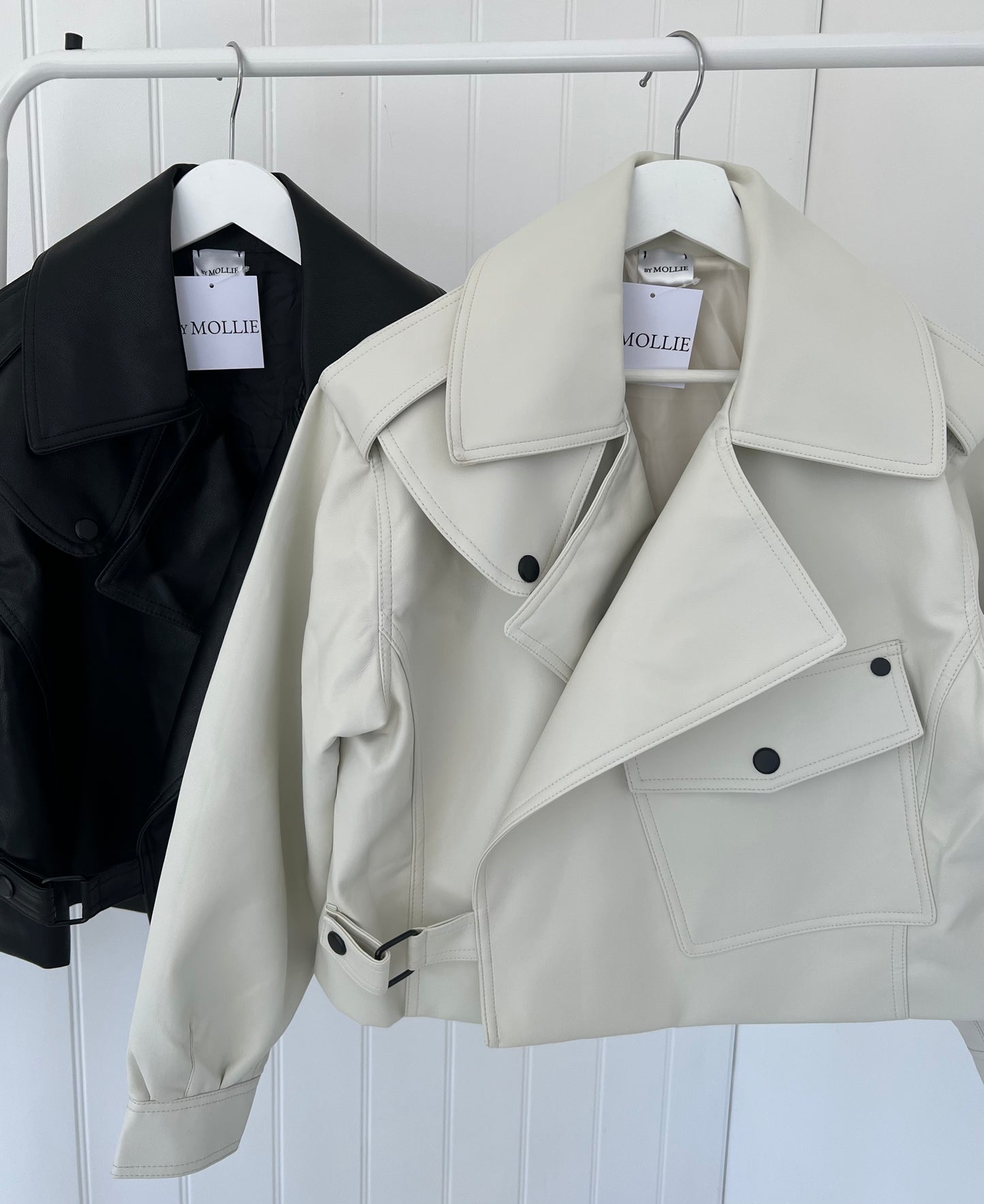 CREAM OVERSIZED VEGAN LEATHER JACKET