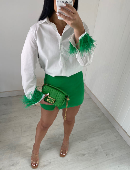 GREEN FEATHER CUFF SHIRT