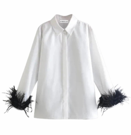 BLACK FEATHER CUFF SHIRT