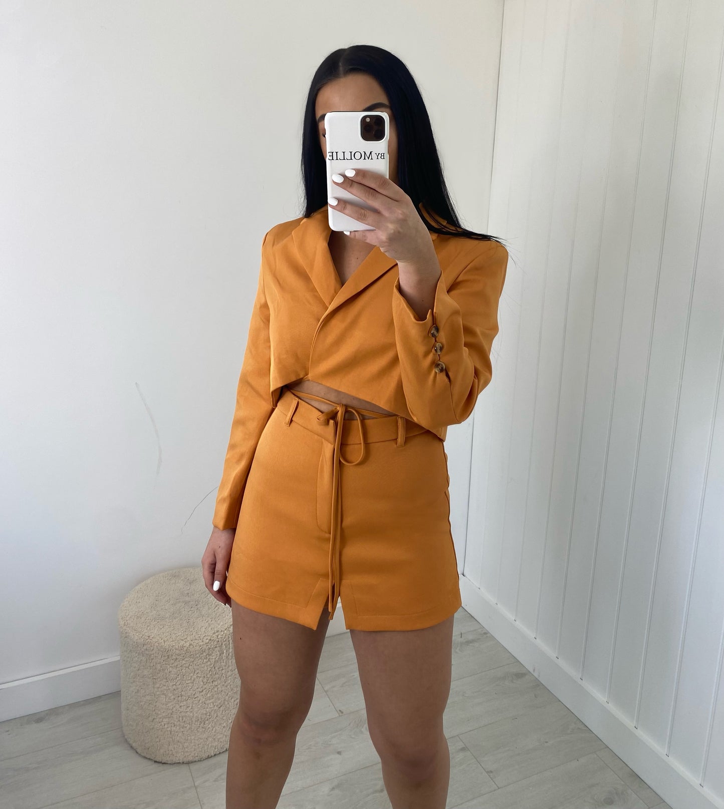ORANGE TIE WAIST CROP BLAZER