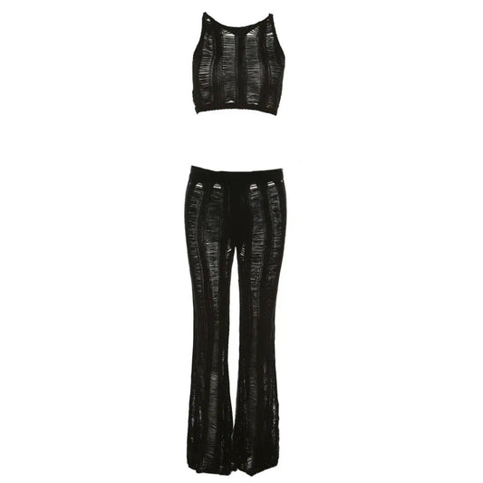 DISTRESSED KNIT CROP TOP AND TROUSER CO-ORD