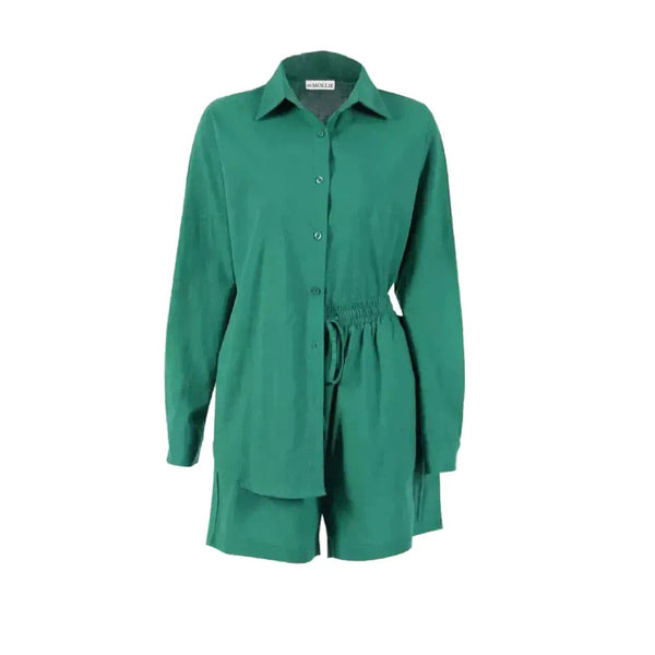 LINEN BLEND GREEN OVERSIZED SHIRT AND SHORTS CO-ORD