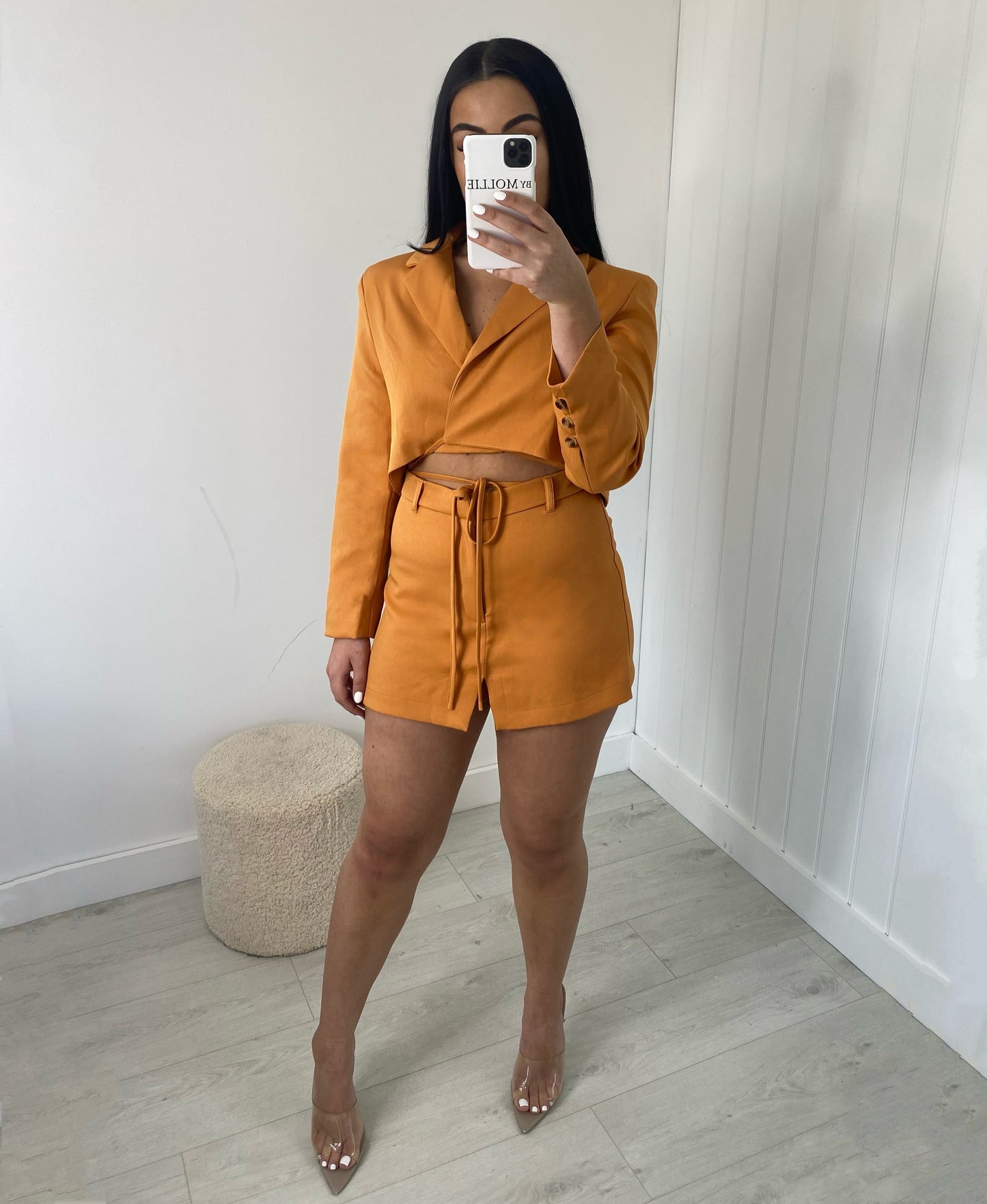 ORANGE TIE WAIST CROP BLAZER