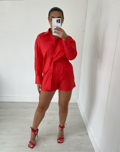 RED OVERSIZED SHIRT AND SHORTS CO-ORD
