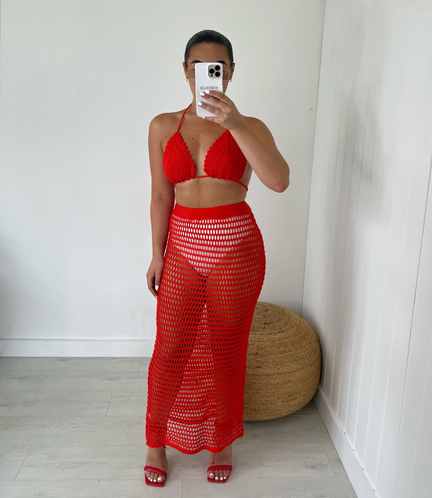 RED CROCHET BRALET AND MAXI SKIRT CO-ORD