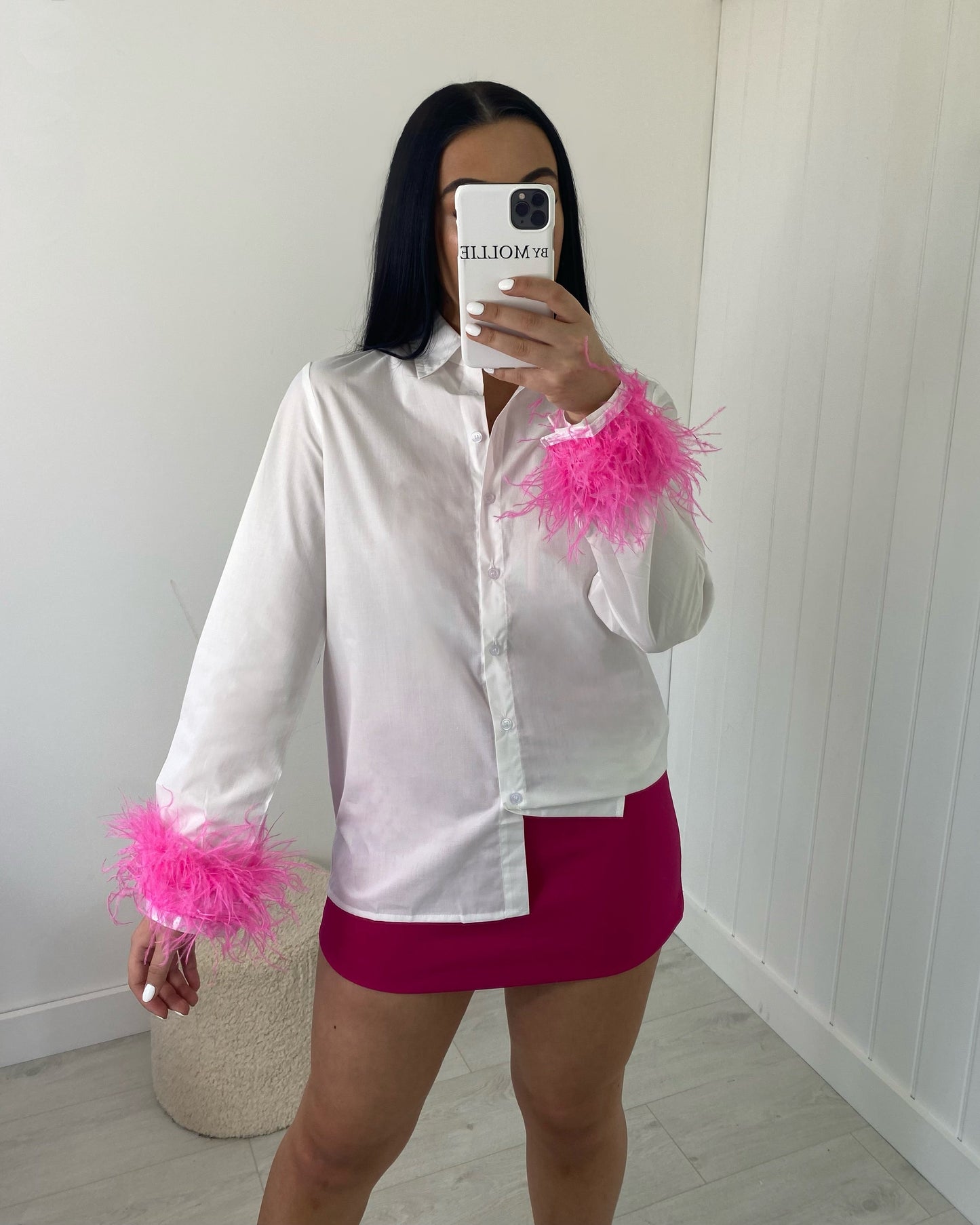 PINK FEATHER CUFF SHIRT