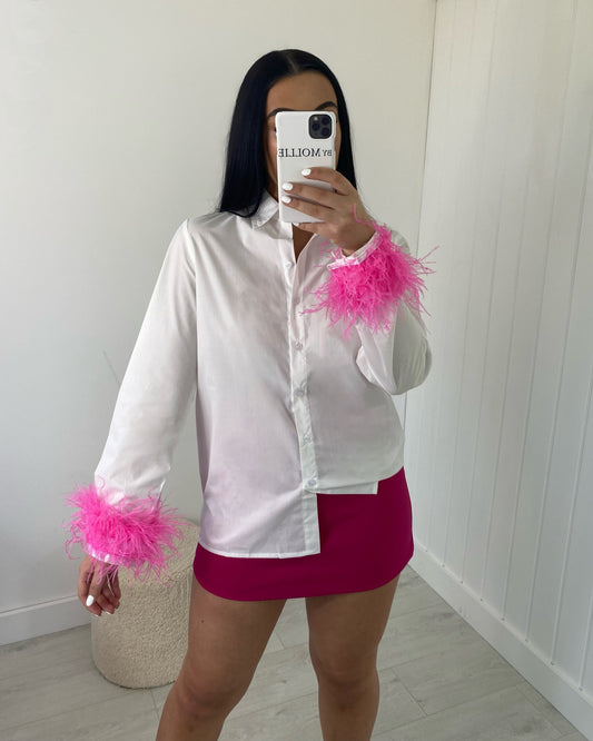 PINK FEATHER CUFF SHIRT