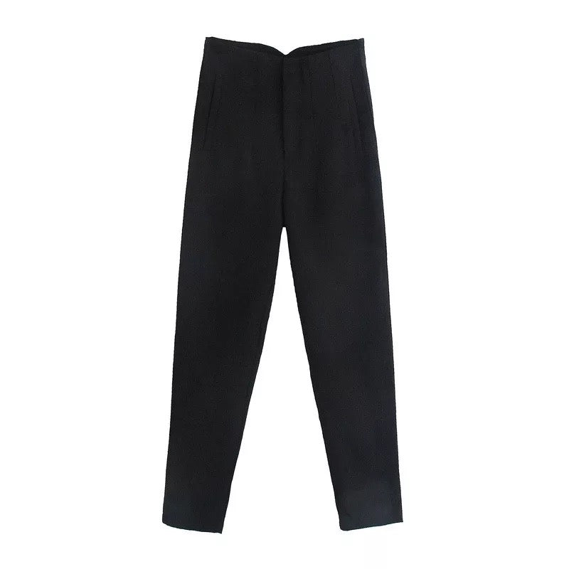 BLACK DARTED HIGH WAIST TROUSERS