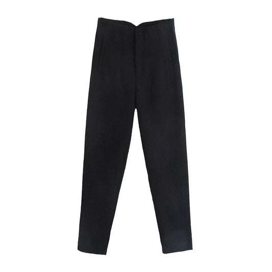 BLACK DARTED HIGH WAIST TROUSERS