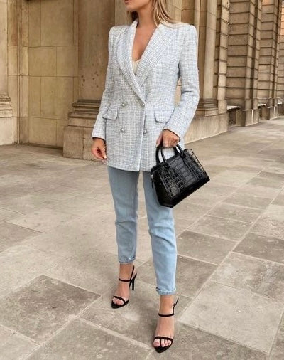 BABY BLUE TWEED BLAZER