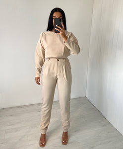 LIGHT BEIGE BLOUSE AND TROUSER SUIT CO-ORD