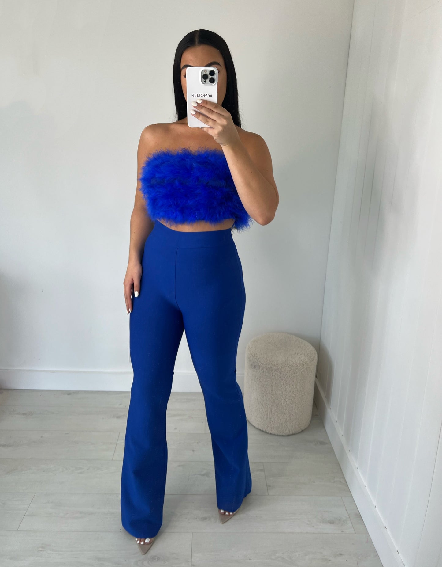 BLUE FEATHER BUST BANDEAU CROP TOP