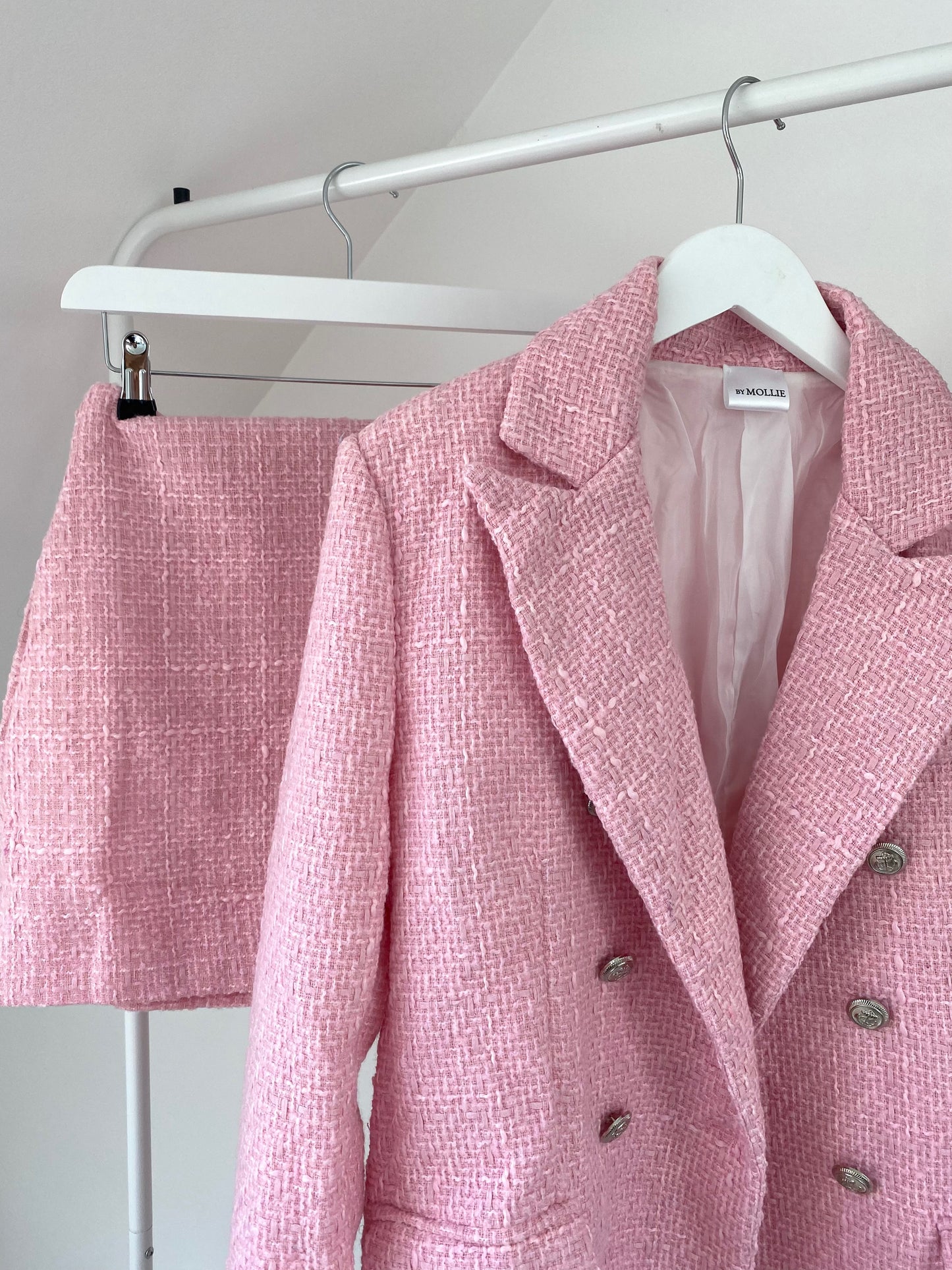 BABY PINK TWEED BLAZER AND SKORT CO-ORD