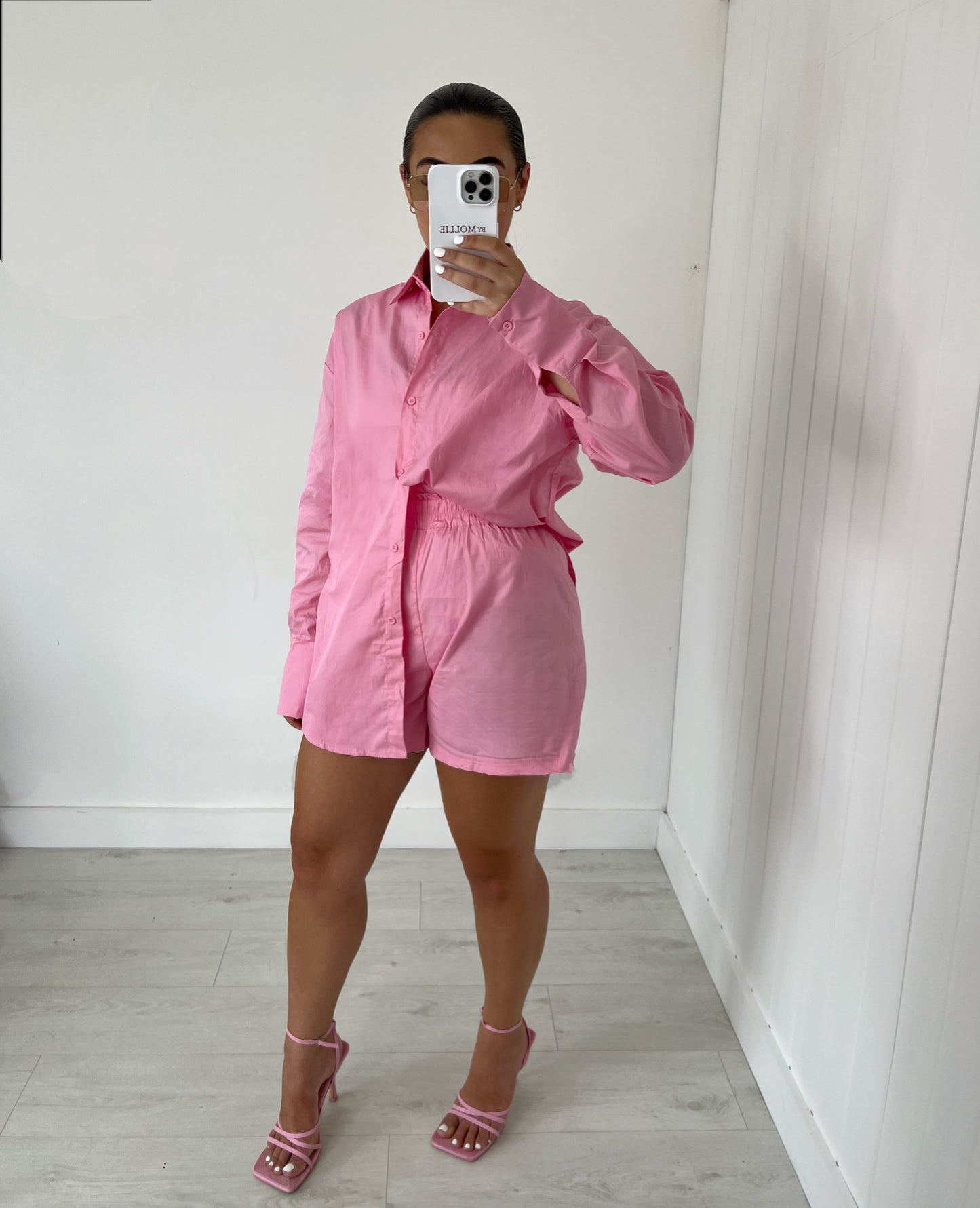 BUBBLEGUM PINK OVERSIZED SHIRT AND SHORTS CO-ORD