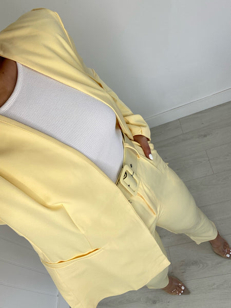 BABY YELLOW BLAZER AND BELTED TROUSER CO-ORD