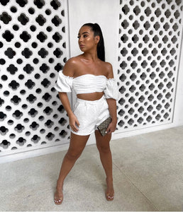WHITE TEXTURED JACQUARD CO-ORD