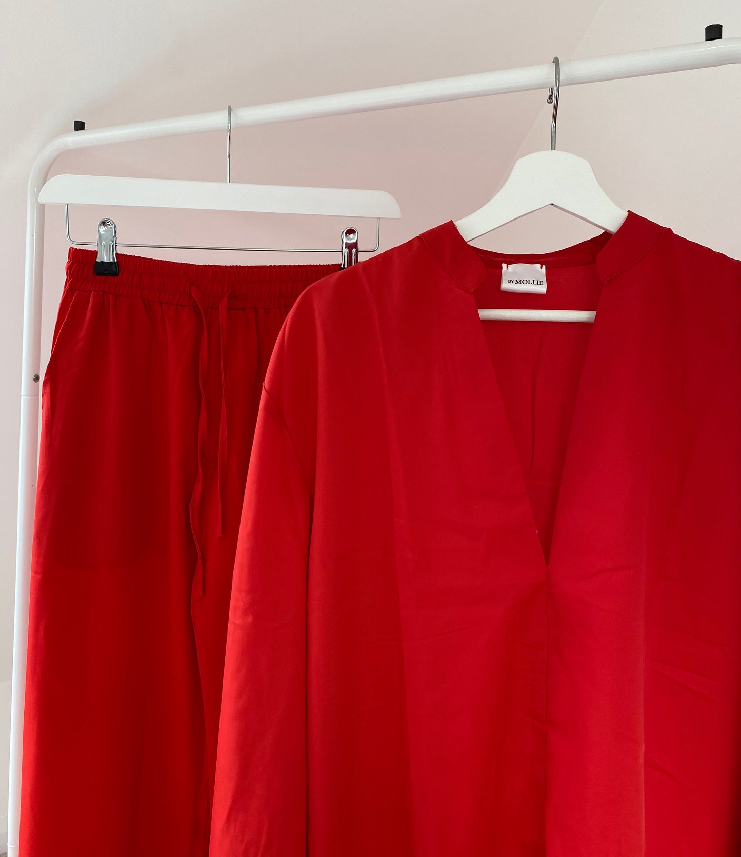RED V-NECK BLOUSE AND FLARE TROUSER CO-ORD