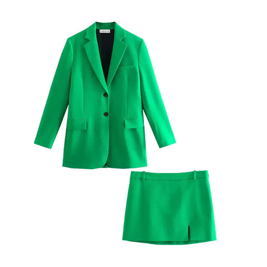 GREEN OVERSIZED BLAZER AND SPLIT MINI SKIRT CO-ORD