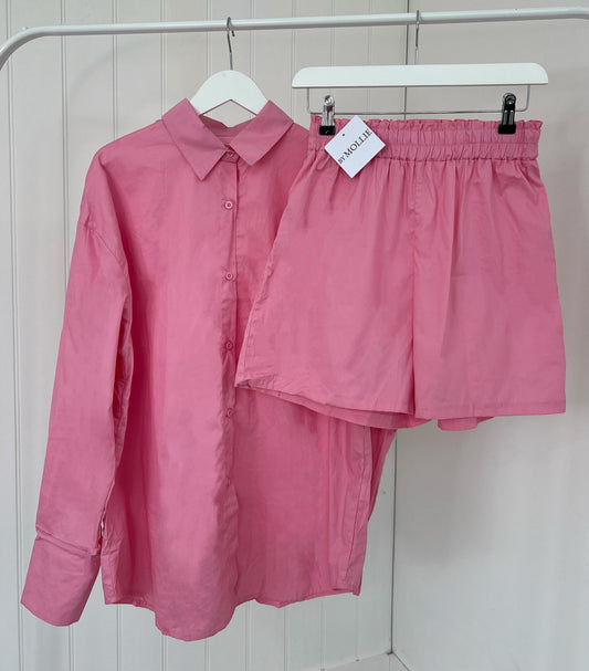 BUBBLEGUM PINK OVERSIZED SHIRT AND SHORTS CO-ORD