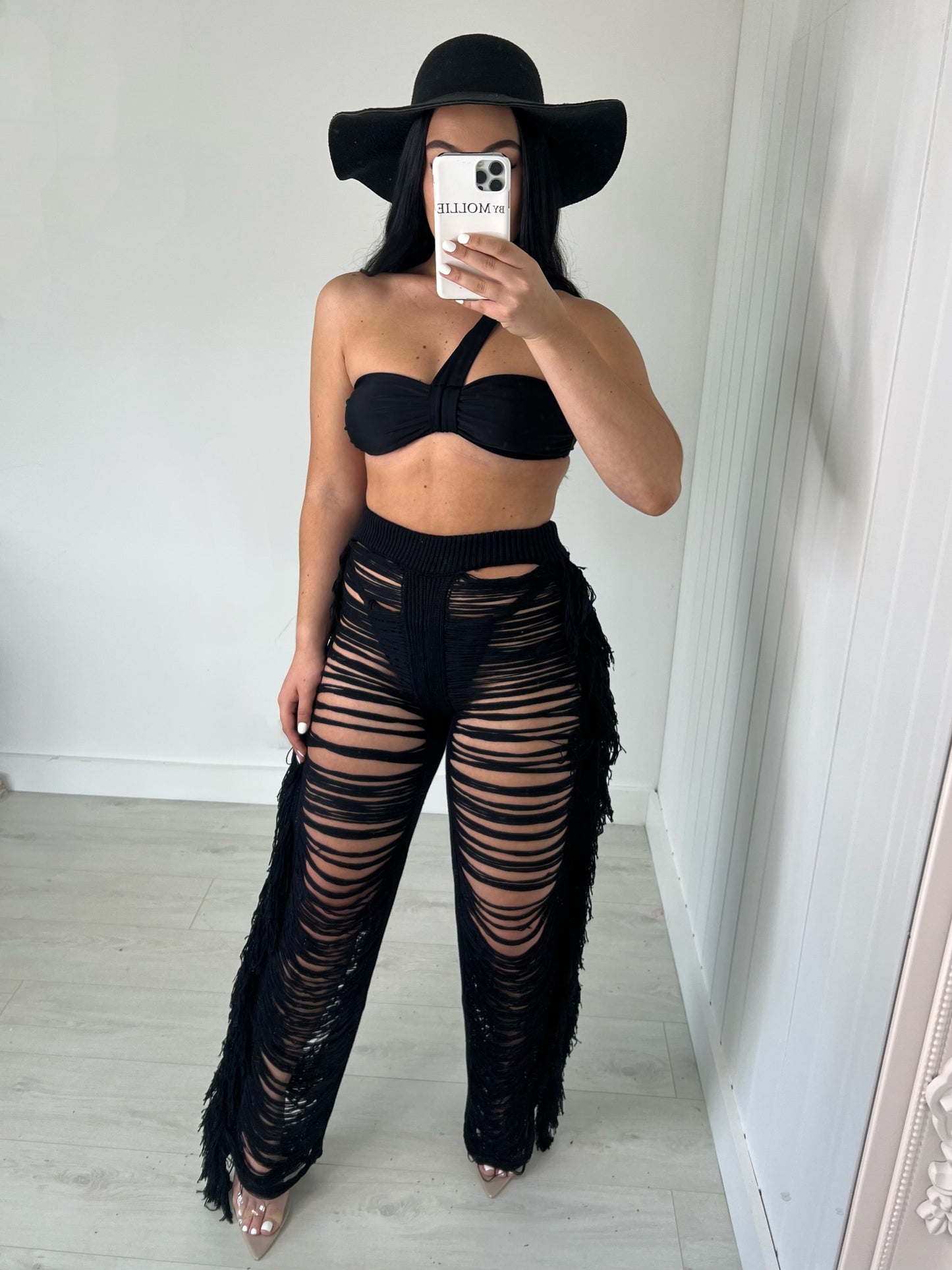 HIGH WAIST DISTRESSED TROUSERS