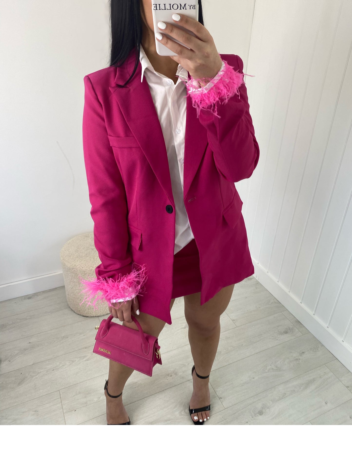 PINK FEATHER CUFF SHIRT