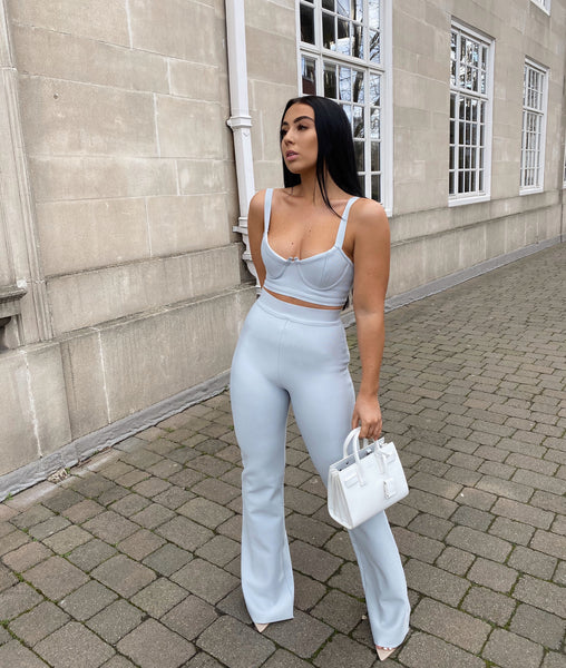 BABY BLUE BANDAGE BRALET AND FLARE TROUSER CO-ORD