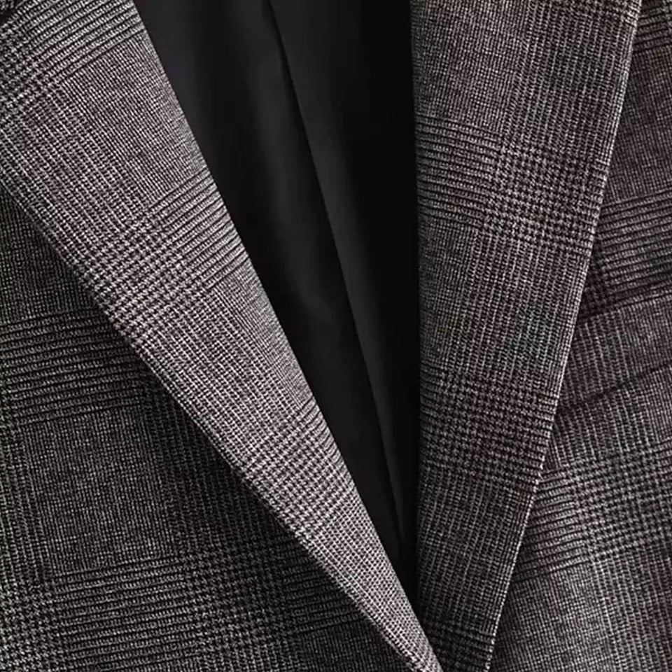 GREY CHECK CROP BLAZER AND PLEATED MINI SKIRT CO-ORD