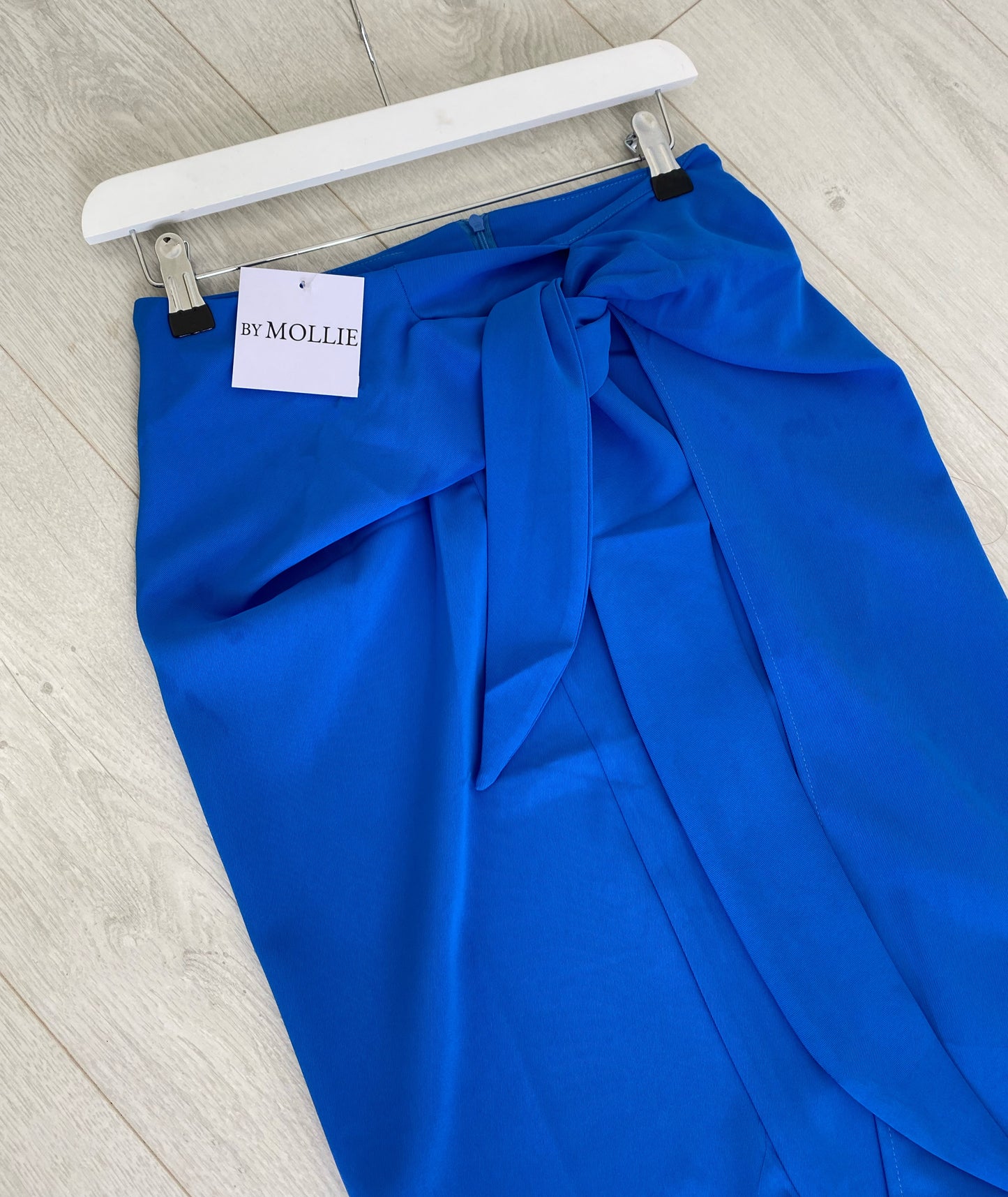 BLUE SIDE KNOT SPLIT MIDI SKIRT