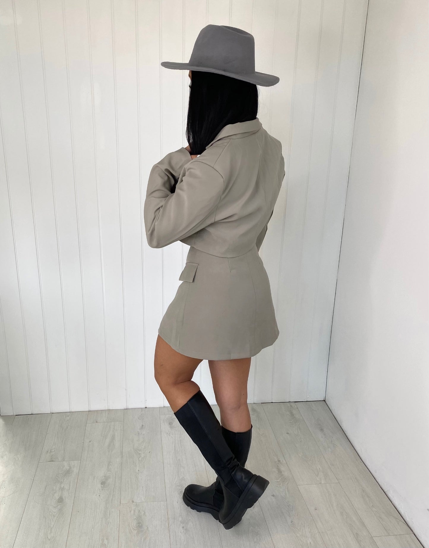 GREY CROP BLAZER AND MINI SKIRT CO-ORD