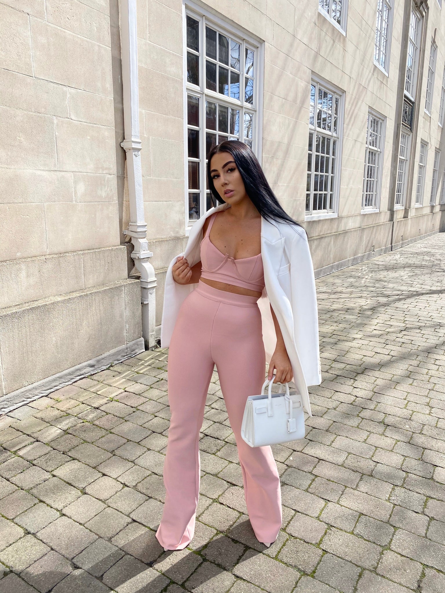 PINK BANDAGE BRALET AND FLARE TROUSER CO-ORD
