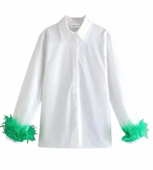GREEN FEATHER CUFF SHIRT
