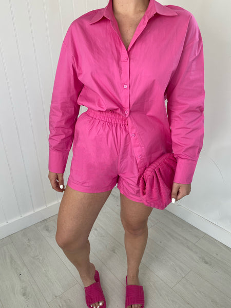 PINK OVERSIZED SHIRT AND SHORTS CO-ORD