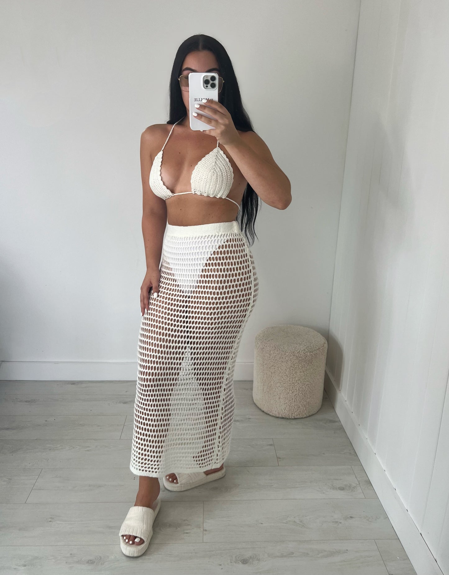 WHITE CROCHET BRALET AND MAXI SKIRT CO-ORD