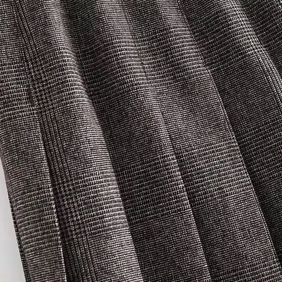 GREY CHECK CROP BLAZER AND PLEATED MINI SKIRT CO-ORD