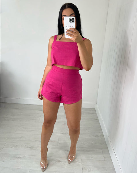 PINK LINEN BLEND CROP TOP AND SHORTS CO-ORD