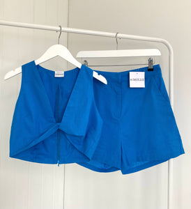 BLUE LINEN BLEND CROP TOP AND SHORTS CO-ORD