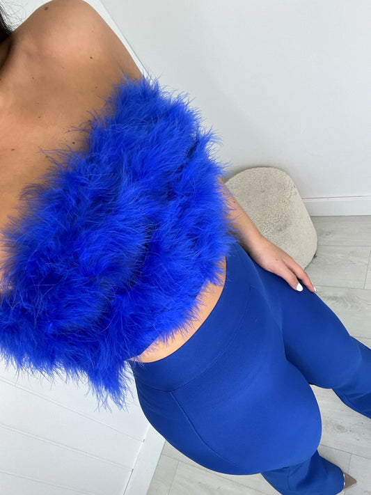 BLUE FEATHER BUST BANDEAU CROP TOP