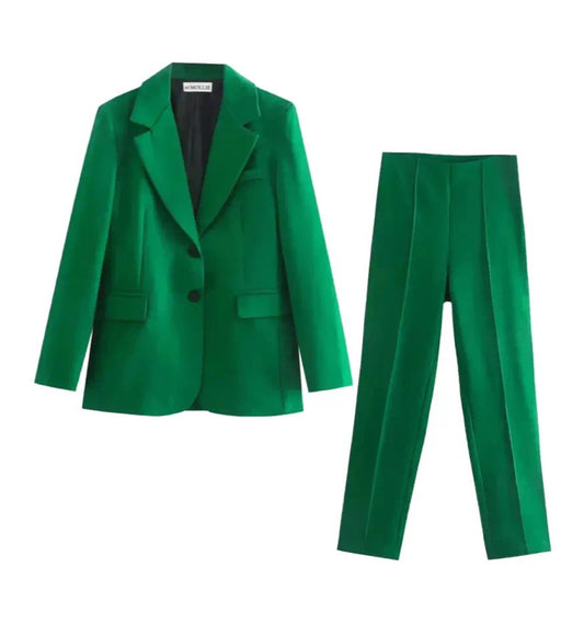 DARK GREEN BLAZER AND CIGARETTE TROUSER CO-ORD