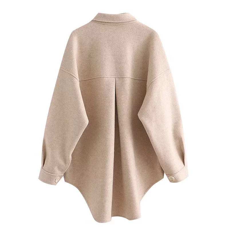 BEIGE OVERSIZED WOOL LOOK SHACKET