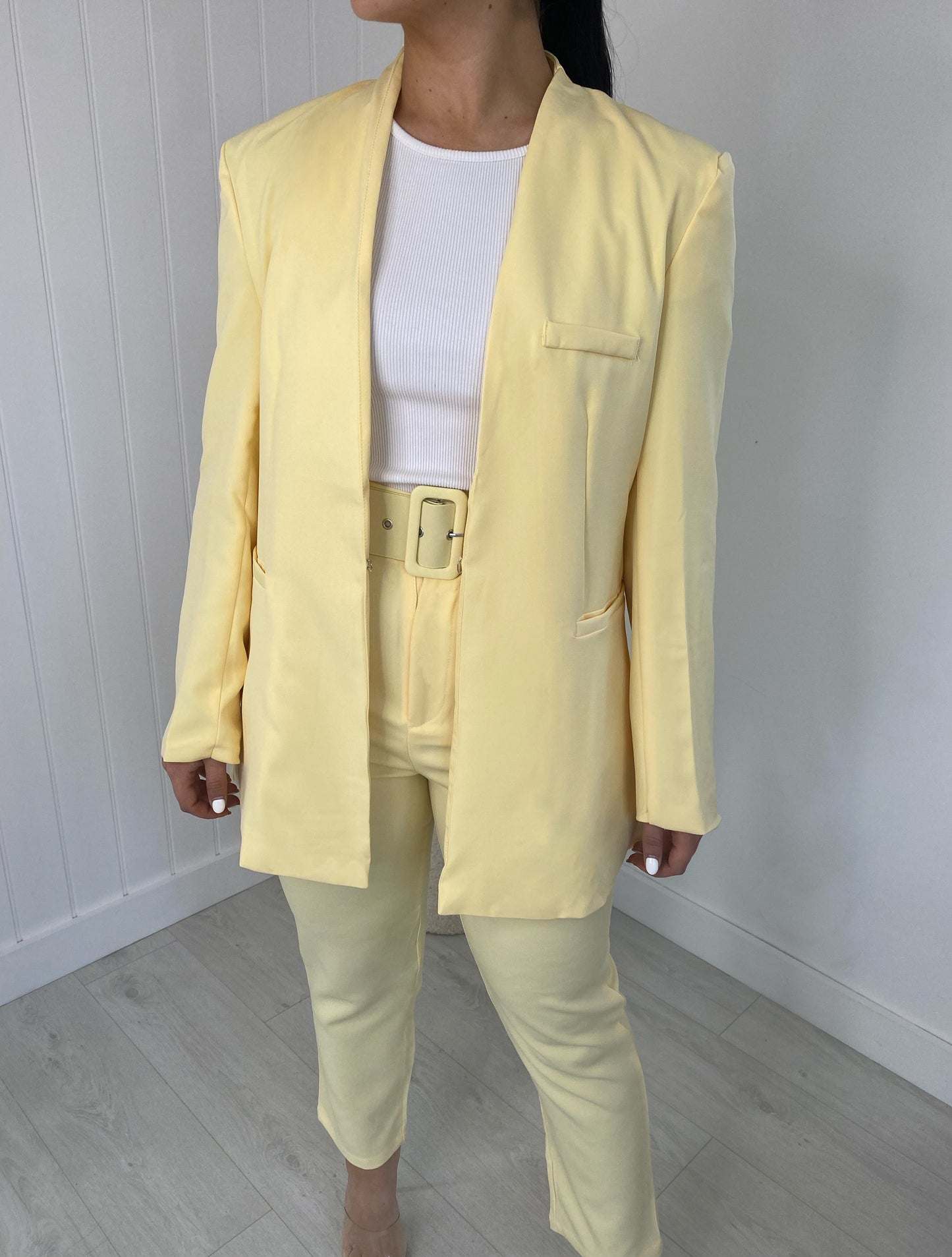 BABY YELLOW BLAZER AND BELTED TROUSER CO-ORD
