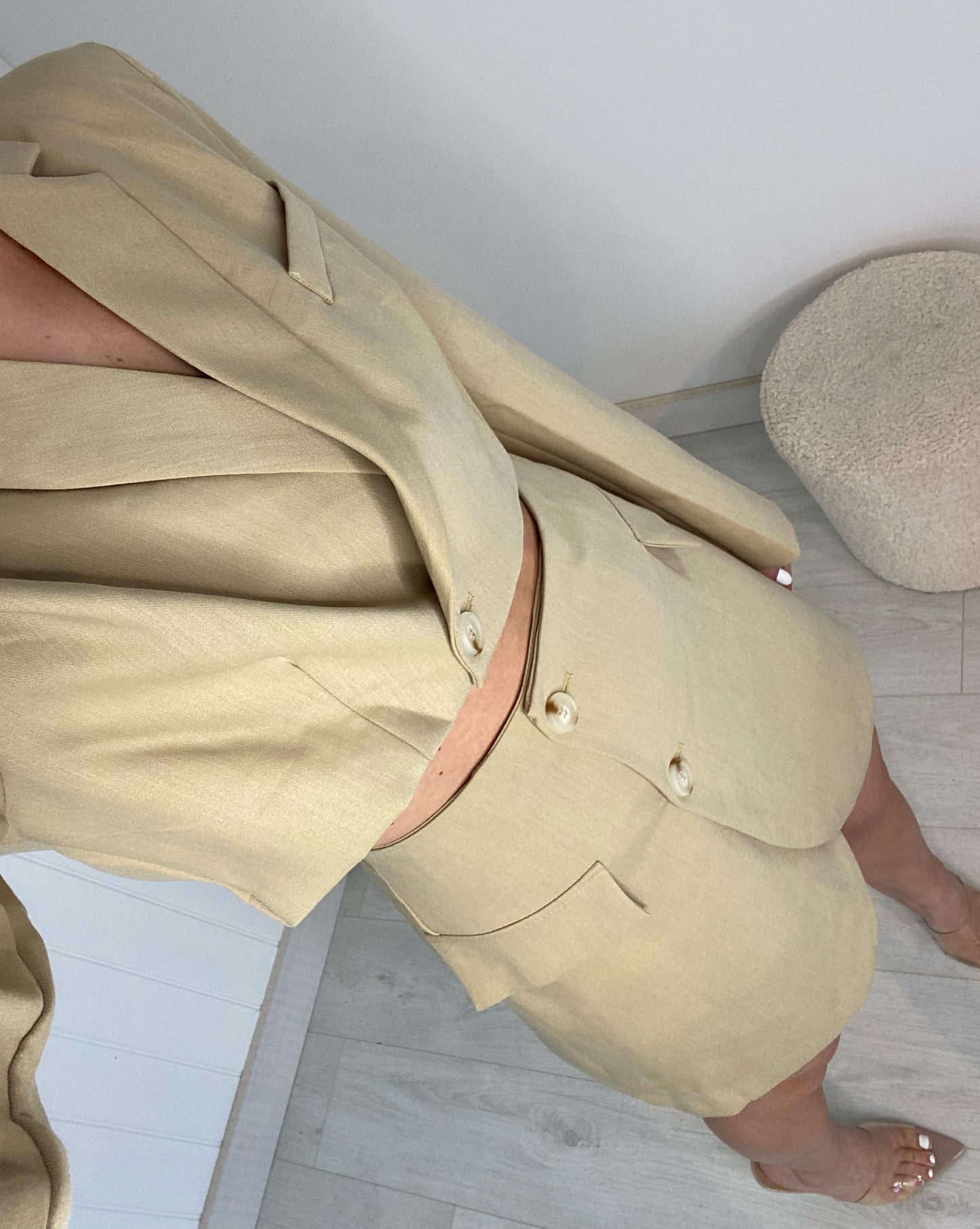 BEIGE CROP BLAZER AND MINI SKIRT CO-ORD